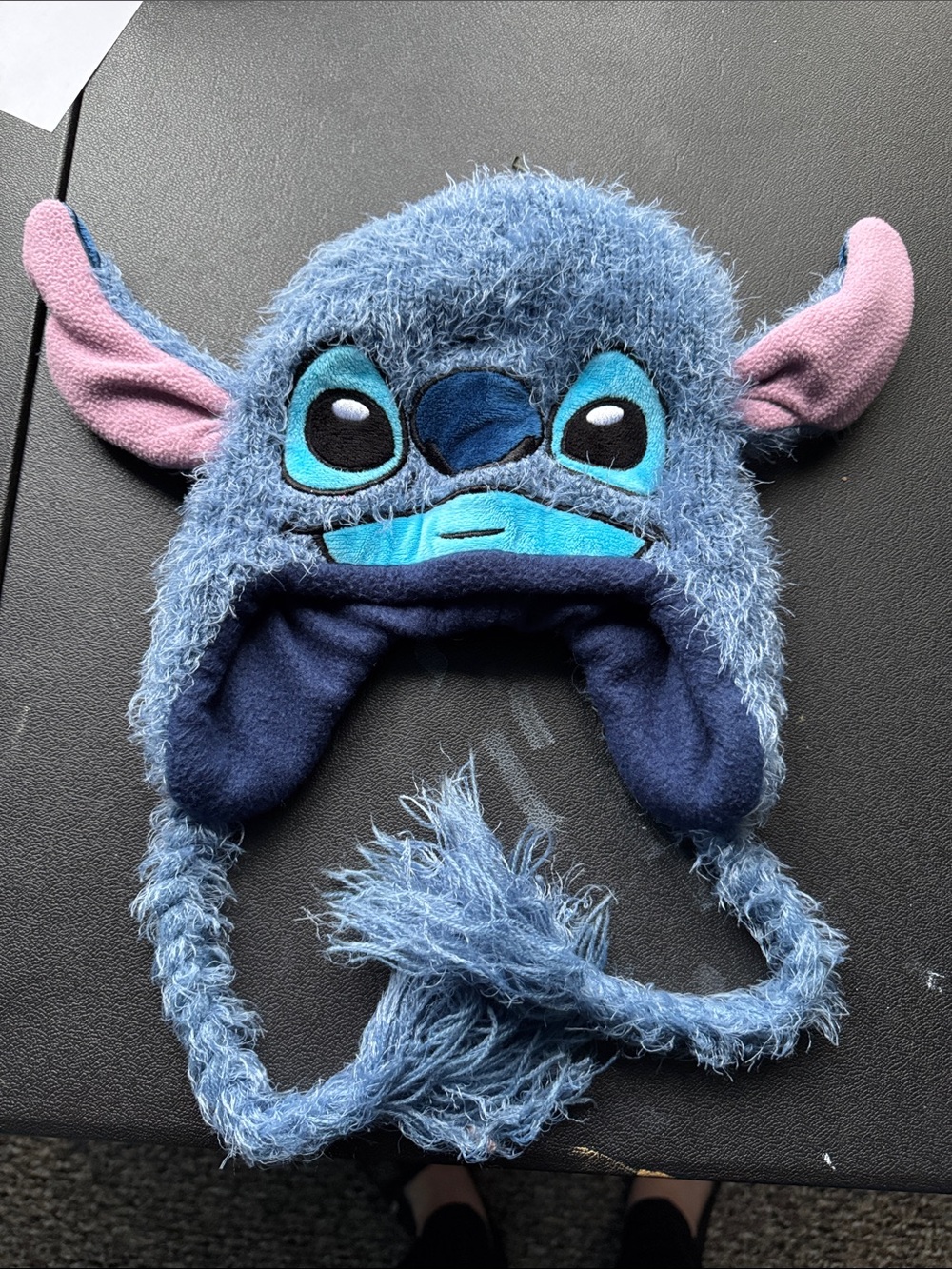 Disney Blue Stitch Plush Earflap Hat with Pink Ears